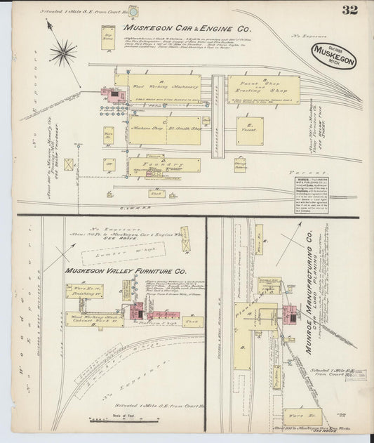 Sanborn Fire Insurance Map from Muskegon, Muskegon County, Michigan (1883), Sheet #0032 - Historic Sanborn Fire Insurance Map Print, vintage old map wall art, antique decor, genealogy gift, Michigan Michigan map