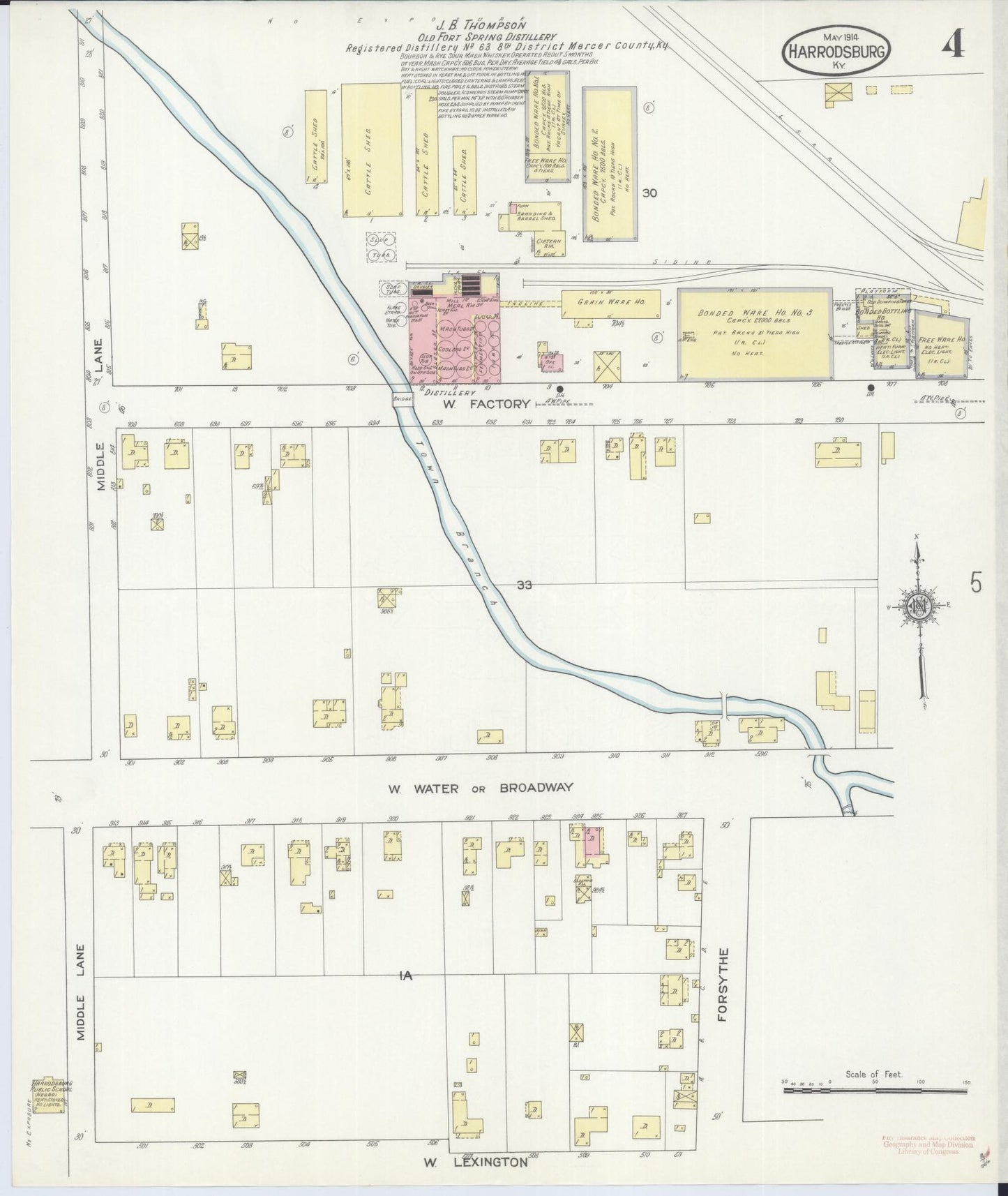Sanborn Fire Insurance Map from Harrodsburg, Mercer County, Kentucky (1914), Sheet #0004 - Complete Map Set gallery image, historic Sanborn map, vintage wall art, Kentucky Kentucky