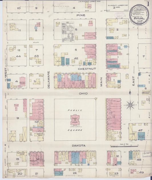 Sanborn Fire Insurance Map from Butler, Bates County, Missouri (1885), Sheet #0001 - Complete Map Set gallery image, historic Sanborn map, vintage wall art, Missouri Missouri
