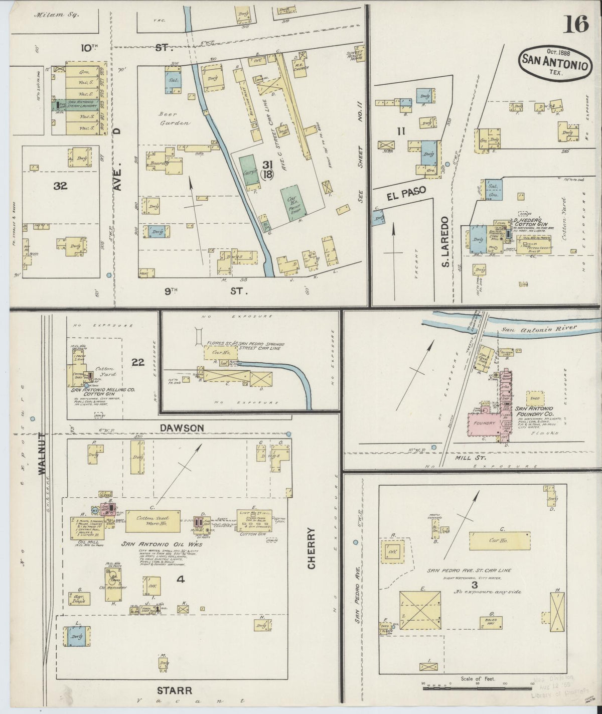 Sanborn Fire Insurance Map from San Antonio, Bexar County, Texas (1888), Sheet #0016 - Historic Sanborn Fire Insurance Map Print, vintage old map wall art, antique decor, genealogy gift, Texas Texas map