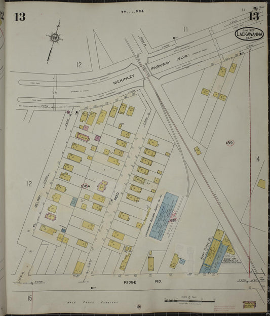 Sanborn Fire Insurance Map from Lackawanna, Erie County, New York (1950), Sheet #0013 - Historic Sanborn Fire Insurance Map Print, vintage old map wall art, antique decor, genealogy gift, New York New York map