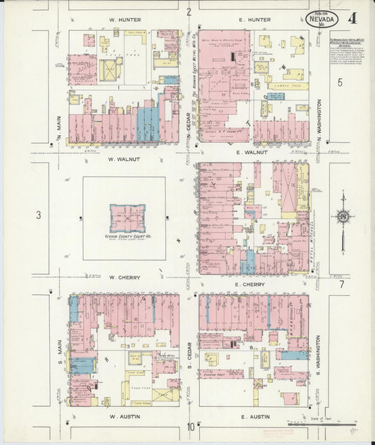 Sanborn Fire Insurance Map from Nevada, Vernon County, Missouri (1914), Sheet #0004 - Historic Sanborn Fire Insurance Map Print, vintage old map wall art, antique decor, genealogy gift, Nevada Nevada map
