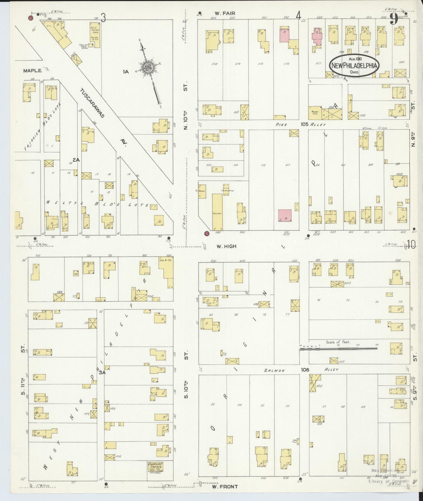 Sanborn Fire Insurance Map from New Philadelphia, Tuscarawas County, Ohio (1910), Sheet #0009 - Complete Map Set gallery image, historic Sanborn map, vintage wall art, Ohio Ohio