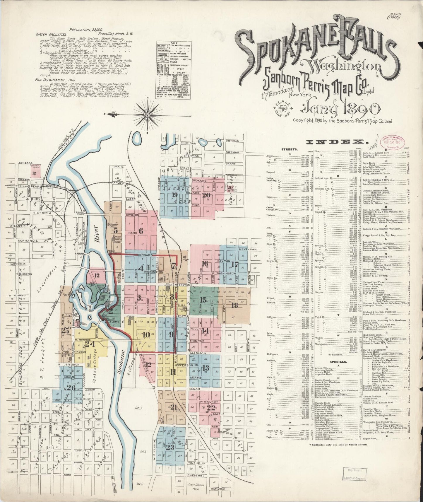 Sanborn Fire Insurance Map from Spokane, Spokane County, Washington (1890), Sheet #0001 - Historic Sanborn Fire Insurance Map Print, vintage old map wall art, antique decor, genealogy gift, Washington Washington map