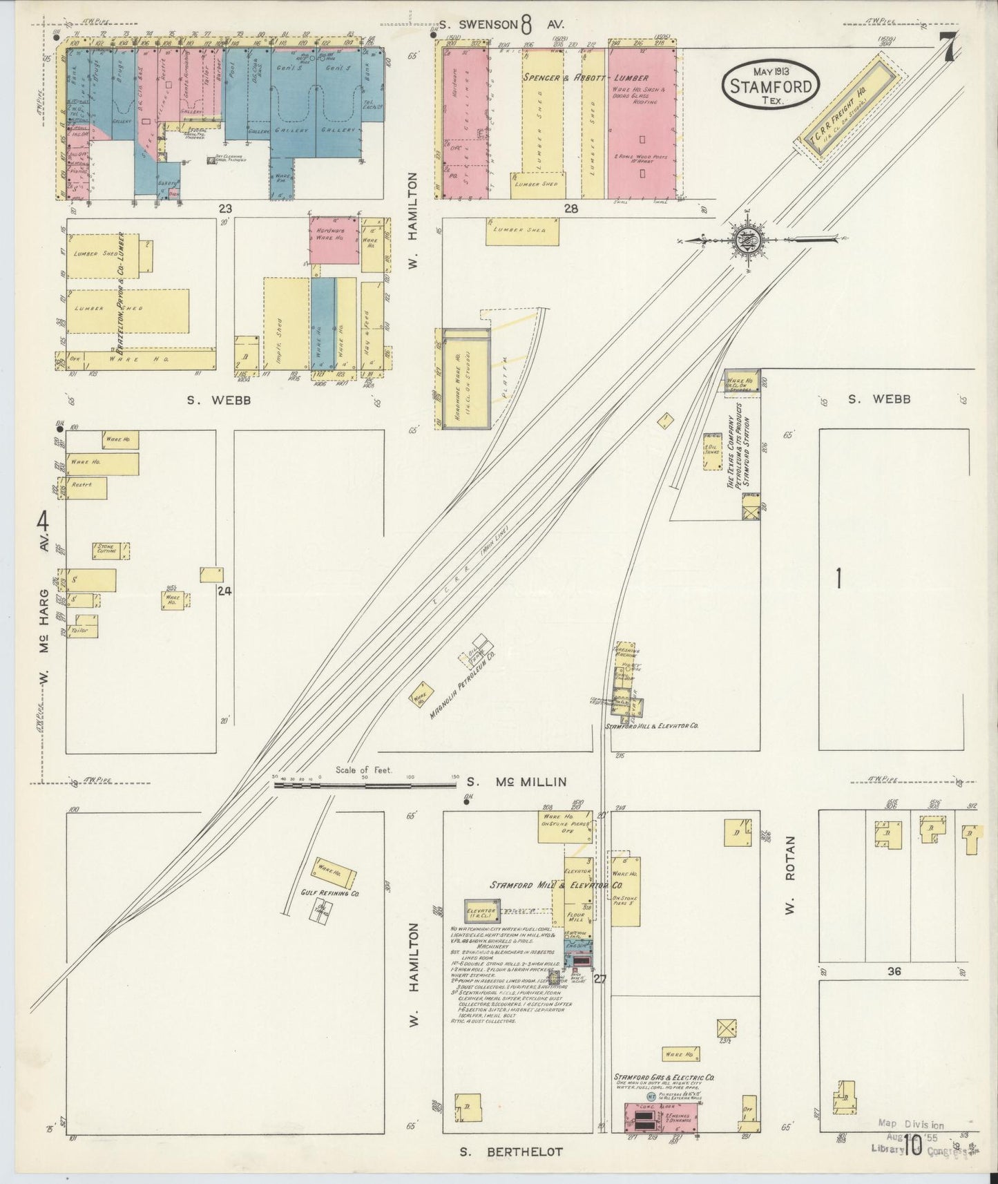 Sanborn Fire Insurance Map from Stamford, Jones County, Texas (1913), Sheet #0007 - Complete Map Set gallery image, historic Sanborn map, vintage wall art, Texas Texas