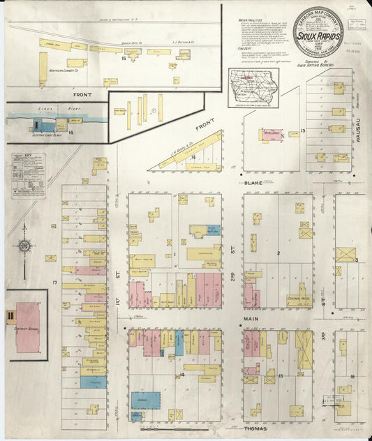 Sanborn Fire Insurance Map from Sioux Rapids, Buena Vista County, Iowa (1916), Sheet #0001 - Historic Sanborn Fire Insurance Map Print, vintage old map wall art