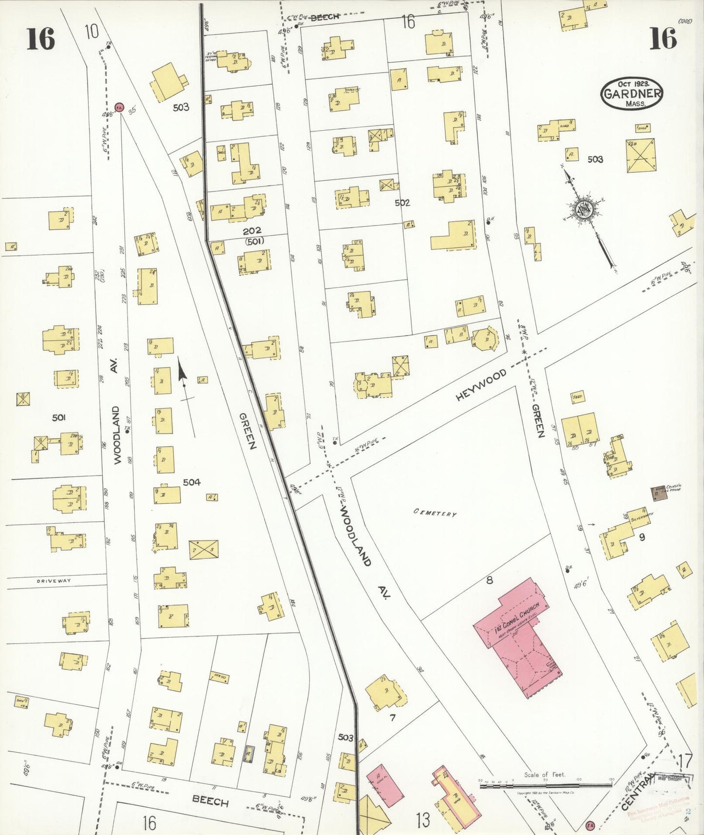 Sanborn Fire Insurance Map from Gardner, Worcester County, Massachusetts (1923), Sheet #0016 - Historic Sanborn Fire Insurance Map Print, vintage old map wall art, antique decor, genealogy gift, Massachusetts Massachusetts map