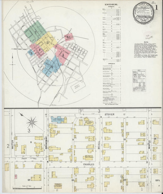 Sanborn Fire Insurance Map from Frostburg, Allegany County, Maryland (1897), Sheet #0001 - Complete Map Set gallery image, historic Sanborn map, vintage wall art, Maryland Maryland