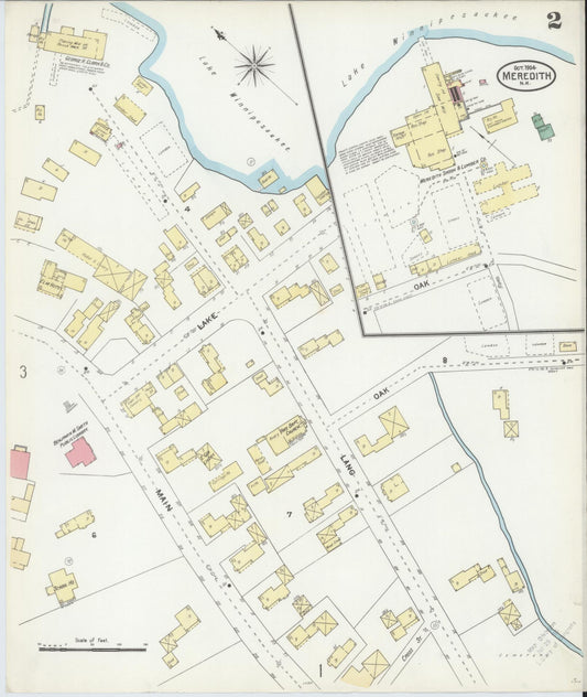 Sanborn Fire Insurance Map from Meredith, Belknap County, New Hampshire (1904), Sheet #0002 - Historic Sanborn Fire Insurance Map Print, vintage old map wall art, antique decor, genealogy gift, New Hampshire New Hampshire map