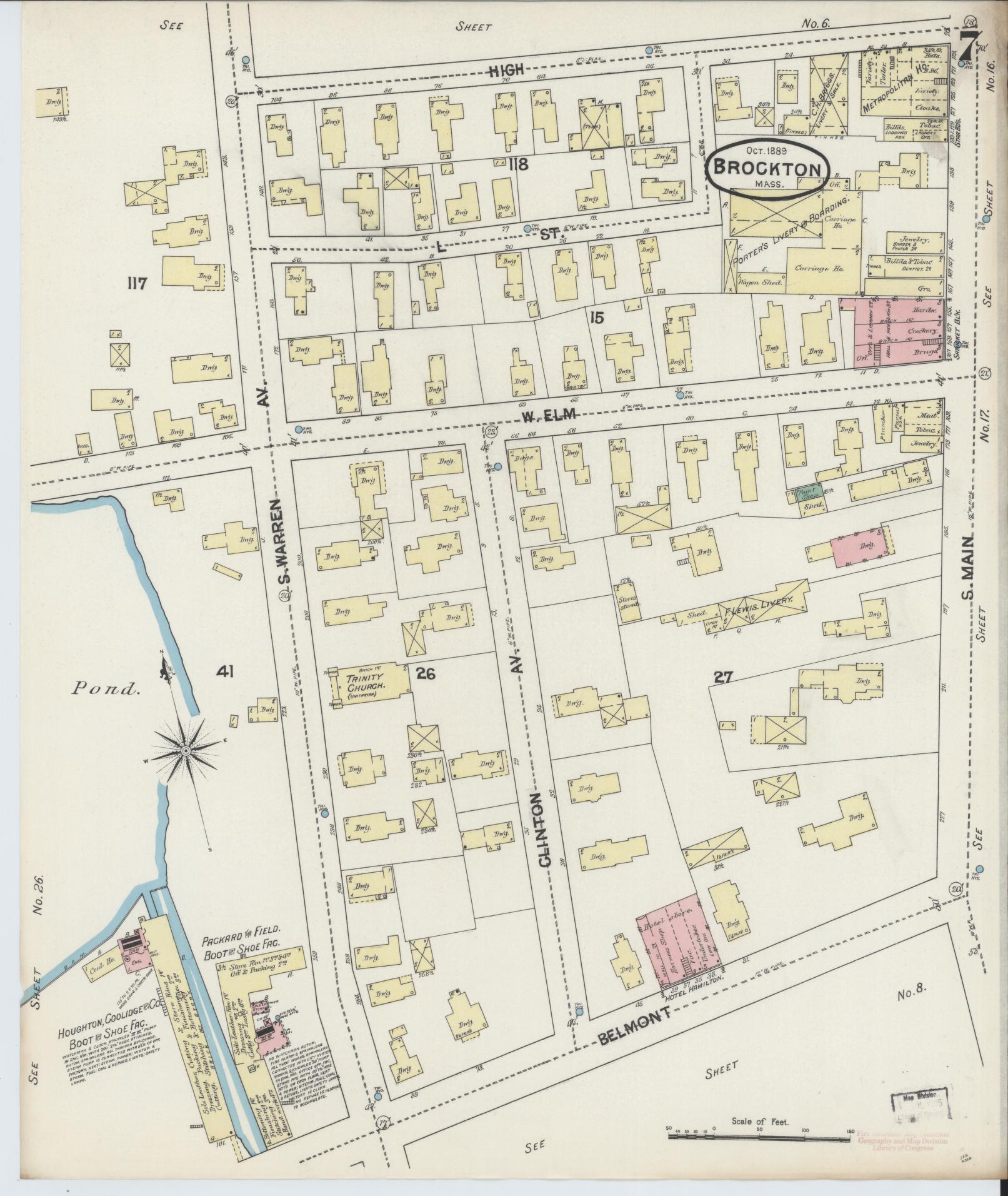 Sanborn Fire Insurance Map from Brockton, Plymouth County, Massachusetts (1889), Sheet #0007 - Complete Map Set gallery image, historic Sanborn map, vintage wall art, Massachusetts Massachusetts