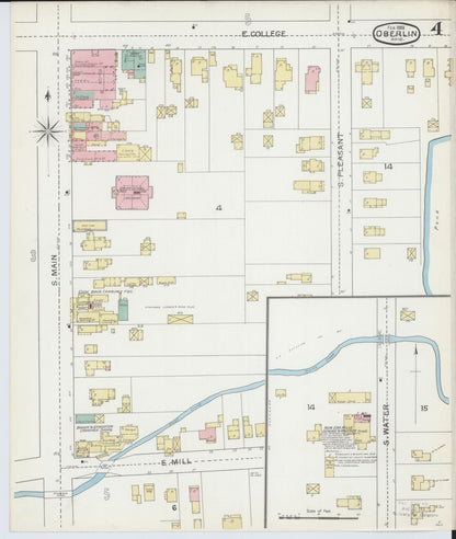 Sanborn Fire Insurance Map from Oberlin, Lorain County, Ohio (1893), Sheet #0004 - Historic Sanborn Fire Insurance Map Print, vintage old map wall art, antique decor, genealogy gift, Ohio Ohio map