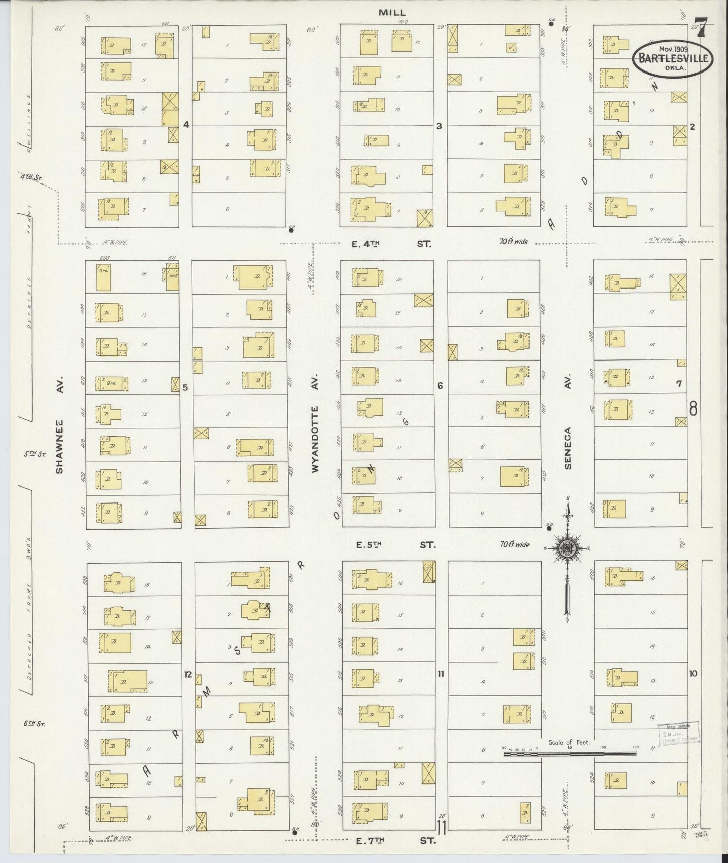 Sanborn Fire Insurance Map from Bartlesville, Washington County, Oklahoma (1909), Sheet #0007 - Complete Map Set gallery image, historic Sanborn map, vintage wall art, Oklahoma Oklahoma