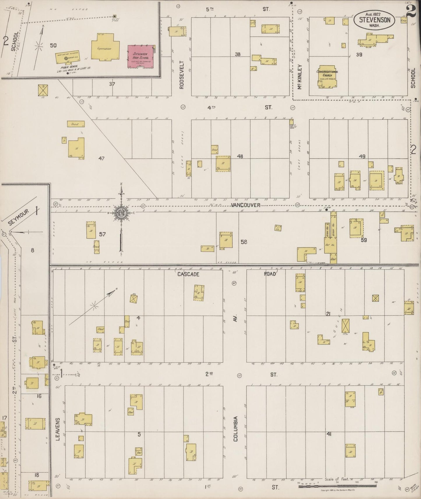 Sanborn Fire Insurance Map from Stevenson, Skamania County, Washington (1922), Sheet #0002 - Complete Map Set gallery image, historic Sanborn map, vintage wall art, Washington Washington