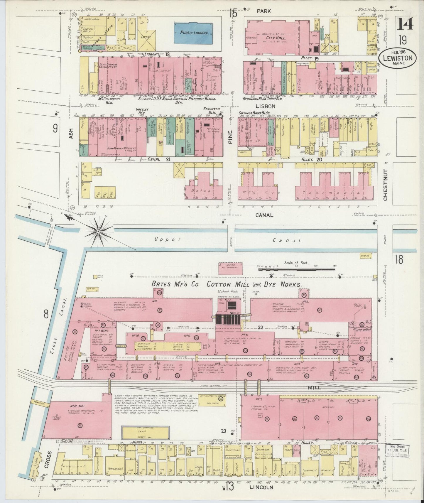 Sanborn Fire Insurance Map from Lewiston, Androscoggin County, Maine (1908), Sheet #0014 - Complete Map Set gallery image, historic Sanborn map, vintage wall art, Maine Maine