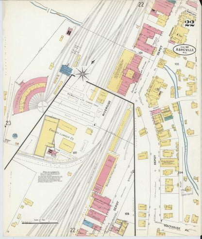Sanborn Fire Insurance Map from Asheville, Buncombe County, North Carolina (1907), Sheet #0022 - Complete Map Set gallery image, historic Sanborn map, vintage wall art, North Carolina North Carolina