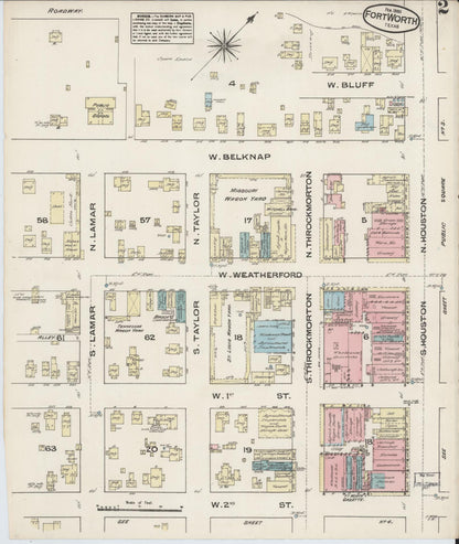 Sanborn Fire Insurance Map from Fort Worth, Tarrant County, Texas (1885), Sheet #0002 - Complete Map Set gallery image, historic Sanborn map, vintage wall art, Texas Texas