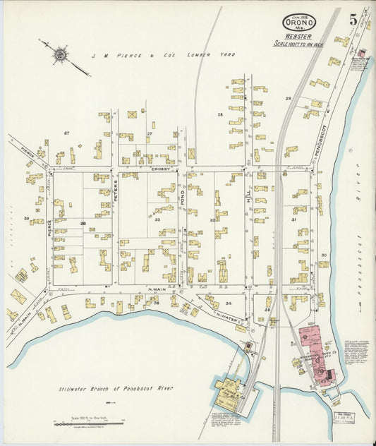 Sanborn Fire Insurance Map from Orono, Penobscot County, Maine (1918), Sheet #0005 - Historic Sanborn Fire Insurance Map Print, vintage old map wall art, antique decor, genealogy gift, Maine Maine map