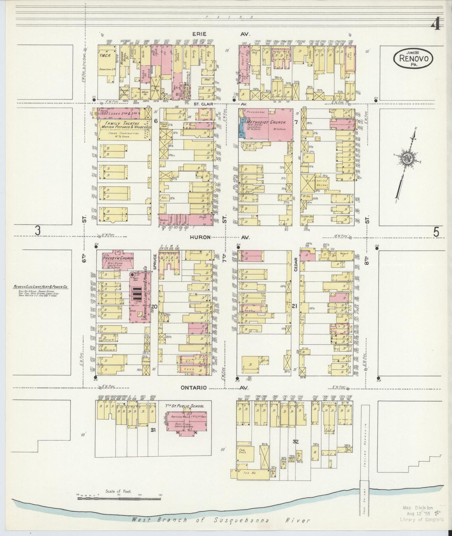 Sanborn Fire Insurance Map from Renovo, Clinton County, Pennsylvania (1911), Sheet #0004 - Complete Map Set gallery image, historic Sanborn map, vintage wall art, Pennsylvania Pennsylvania