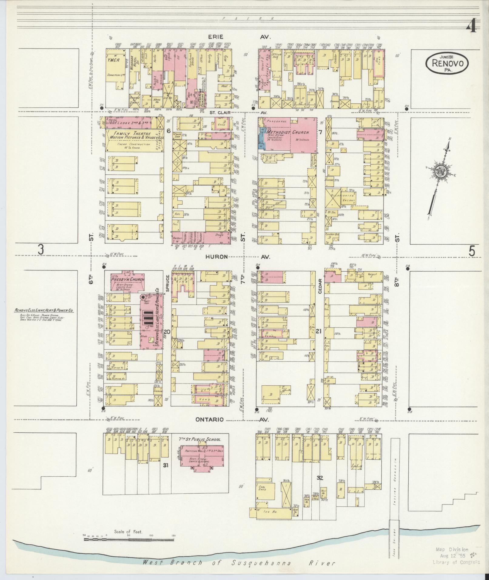 Sanborn Fire Insurance Map from Renovo, Clinton County, Pennsylvania (1911), Sheet #0004 - Complete Map Set gallery image, historic Sanborn map, vintage wall art, Pennsylvania Pennsylvania