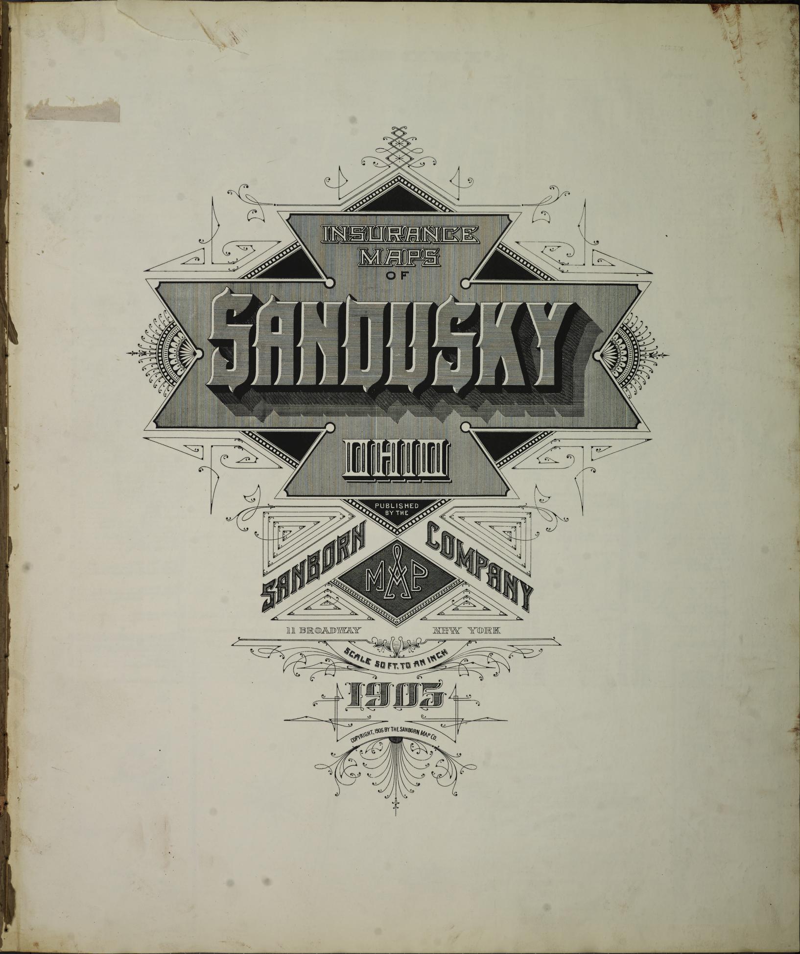 Sanborn Fire Insurance Map from Sandusky, Erie County, Ohio (1905), Sheet #0001 - Historic Sanborn Fire Insurance Map Print, vintage old map wall art, antique decor, genealogy gift, Ohio Ohio map