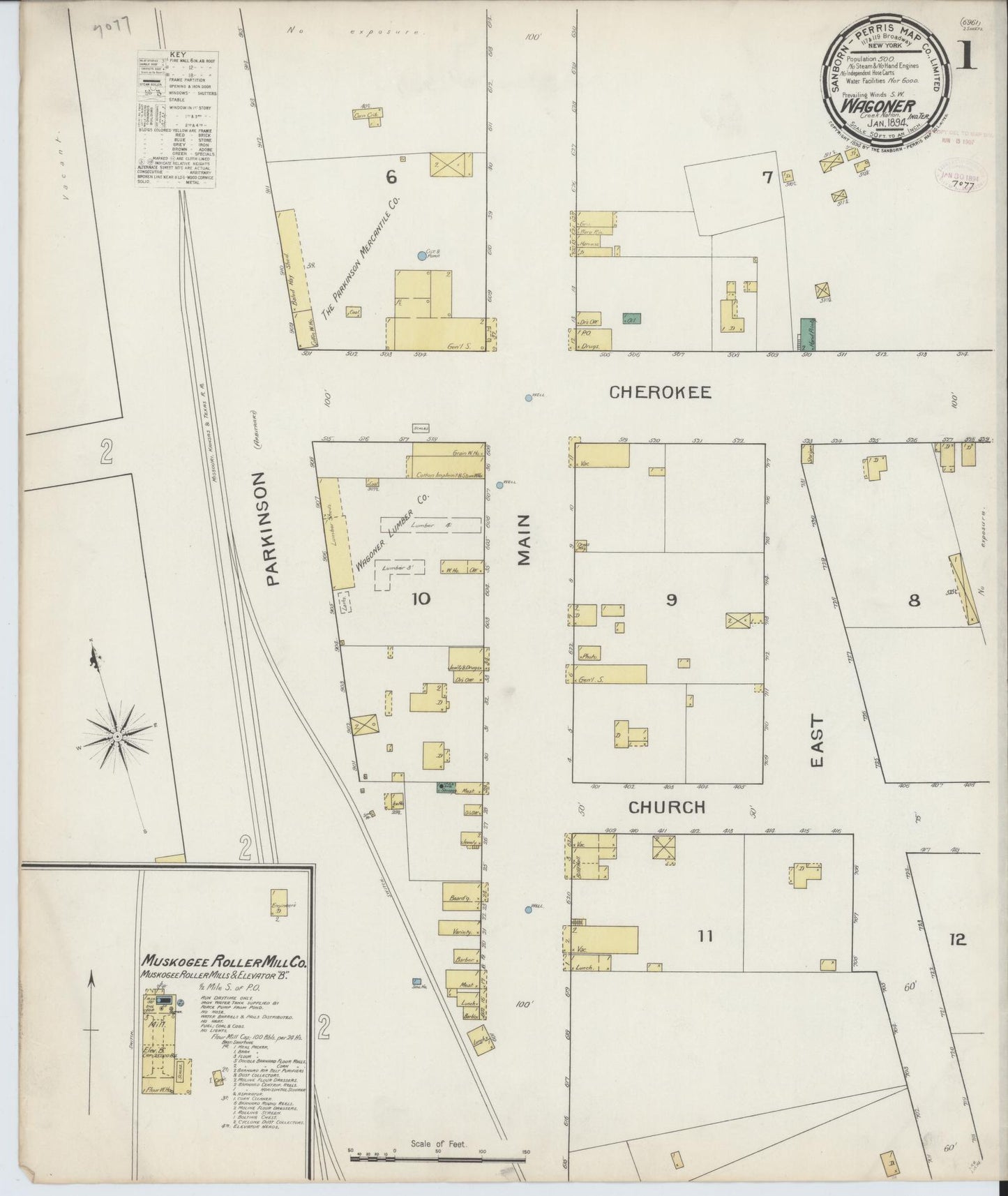 Sanborn Fire Insurance Map from Wagoner, Wagoner County, Oklahoma (1894), Sheet #0001 - Historic Sanborn Fire Insurance Map Print, vintage old map wall art, antique decor, genealogy gift, Oklahoma Oklahoma map