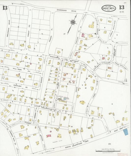 Sanborn Fire Insurance Map from Great Neck, Nassau County, New York (1926), Sheet #0013 - Historic Sanborn Fire Insurance Map Print, vintage old map wall art, antique decor, genealogy gift, New York New York map