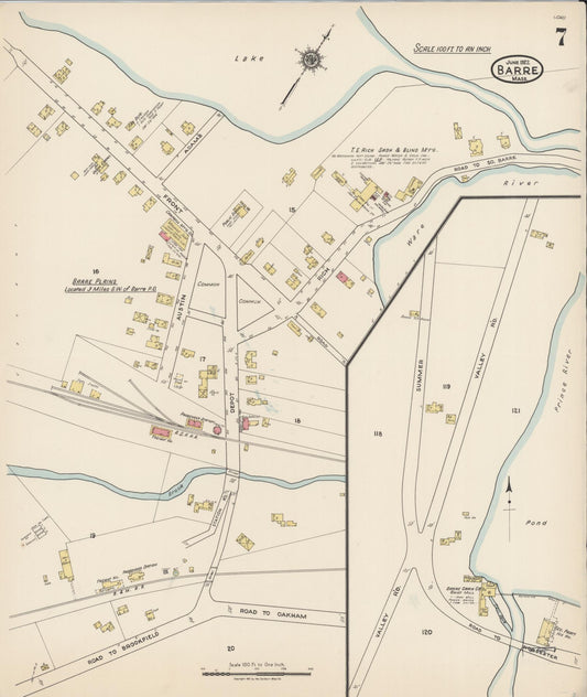 Sanborn Fire Insurance Map from Barre, Worcester County, Massachusetts (1922), Sheet #0007 - Historic Sanborn Fire Insurance Map Print, vintage old map wall art, antique decor, genealogy gift, Massachusetts Massachusetts map