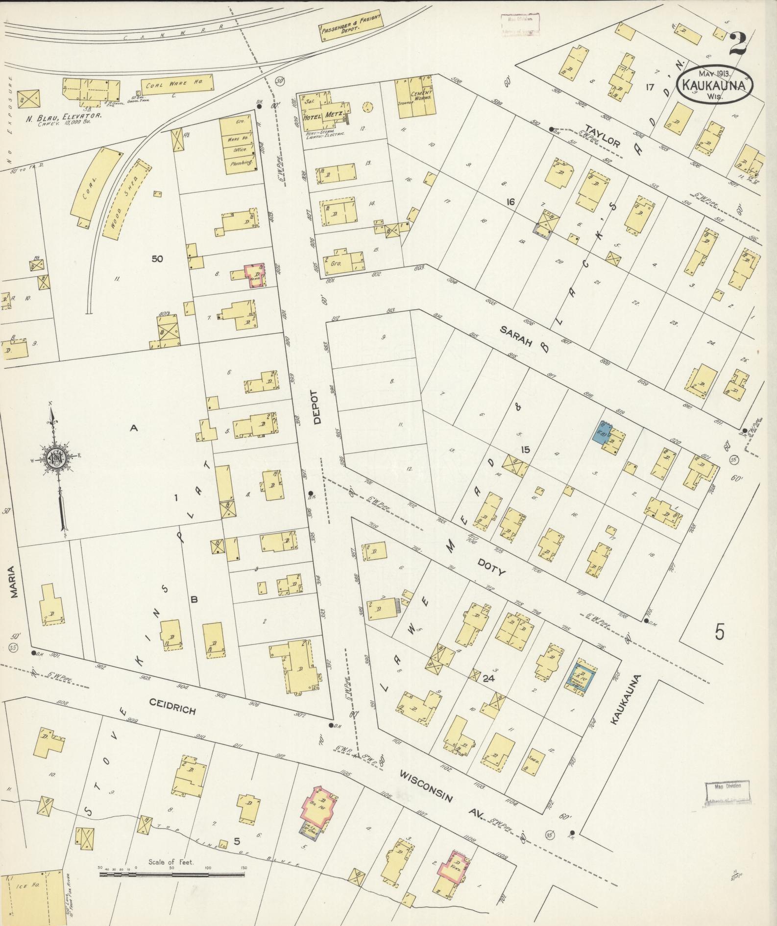 Sanborn Fire Insurance Map from Kaukauna, Outagamie County, Wisconsin (1913), Sheet #0002 - Historic Sanborn Fire Insurance Map Print, vintage old map wall art, antique decor, genealogy gift, Wisconsin Wisconsin map