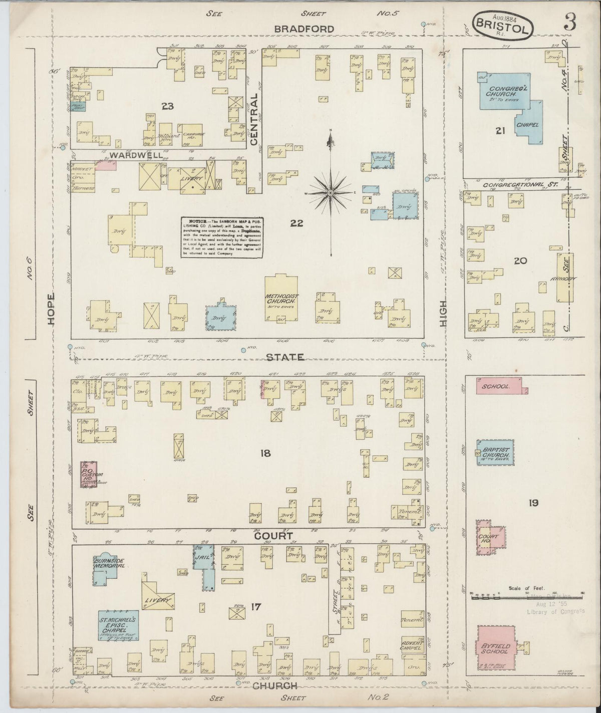 Sanborn Fire Insurance Map from Bristol, Bristol County, Rhode Island (1884), Sheet #0003 - Complete Map Set gallery image, historic Sanborn map, vintage wall art, Rhode Island Rhode Island