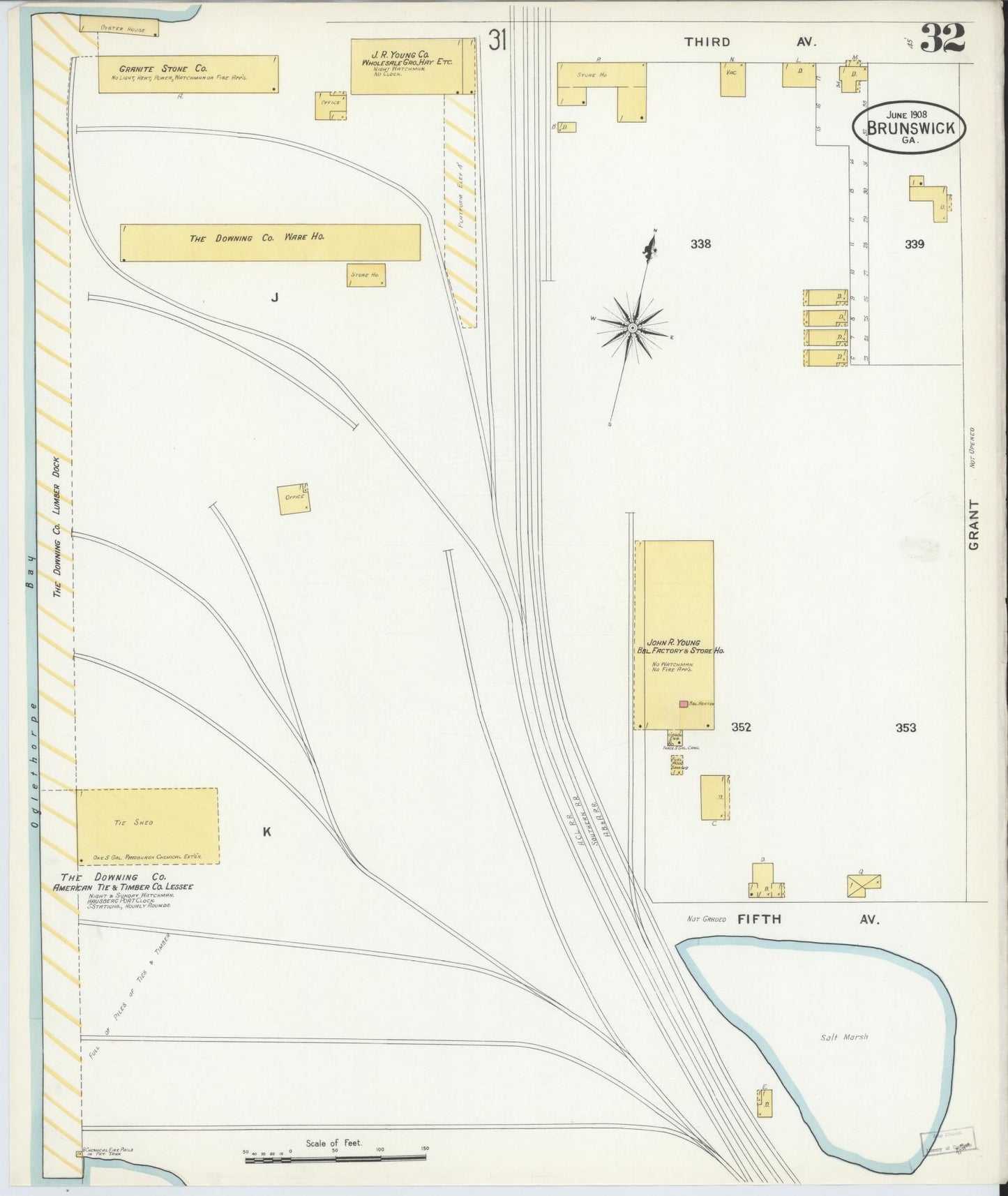 Sanborn Fire Insurance Map from Brunswick, Glynn County, Georgia (1908), Sheet #0032 - Complete Map Set gallery image, historic Sanborn map, vintage wall art, Georgia Georgia