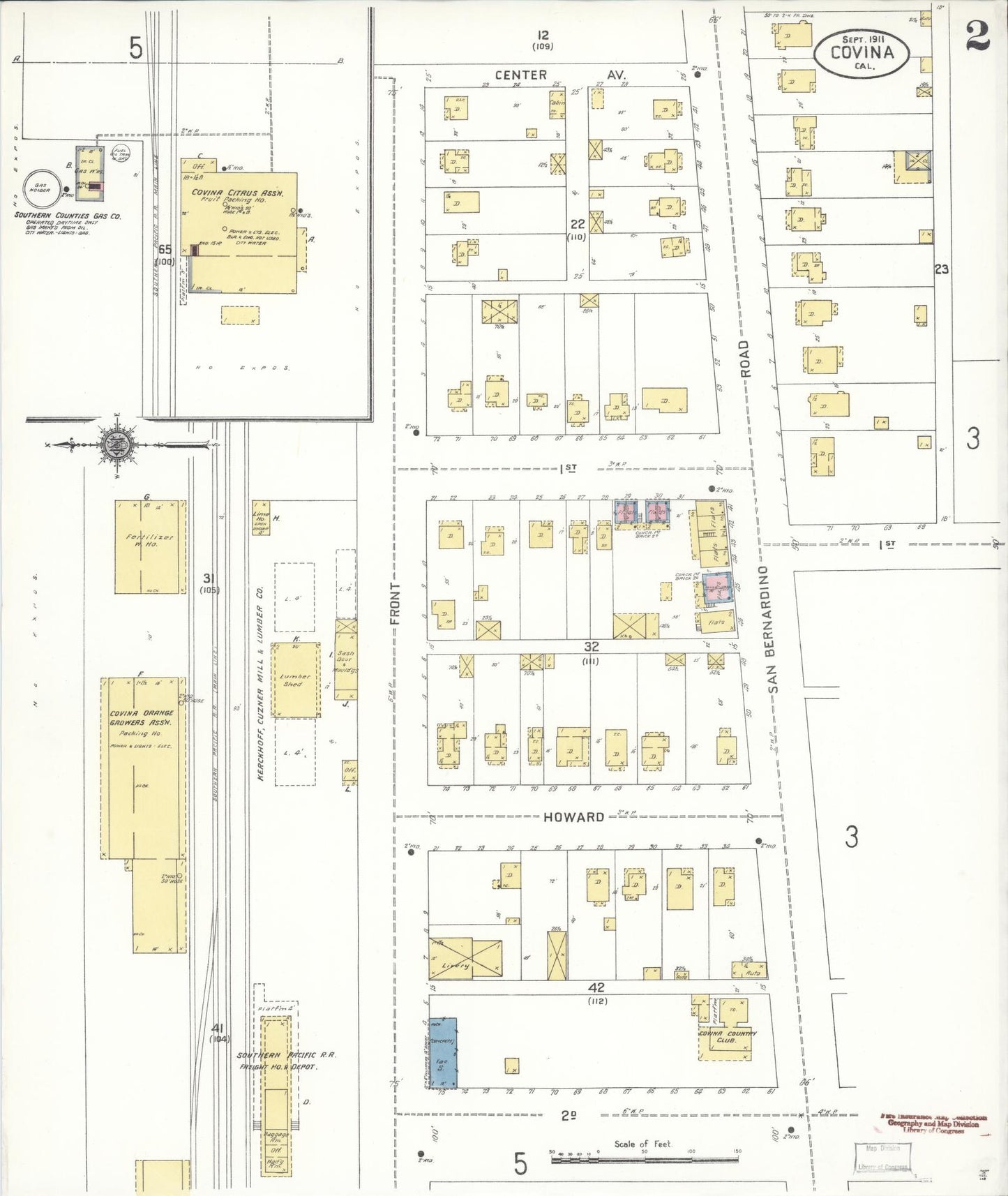 Sanborn Fire Insurance Map from Covina, Los Angeles County, California (1911), Sheet #0002 - Complete Map Set gallery image, historic Sanborn map, vintage wall art, California California