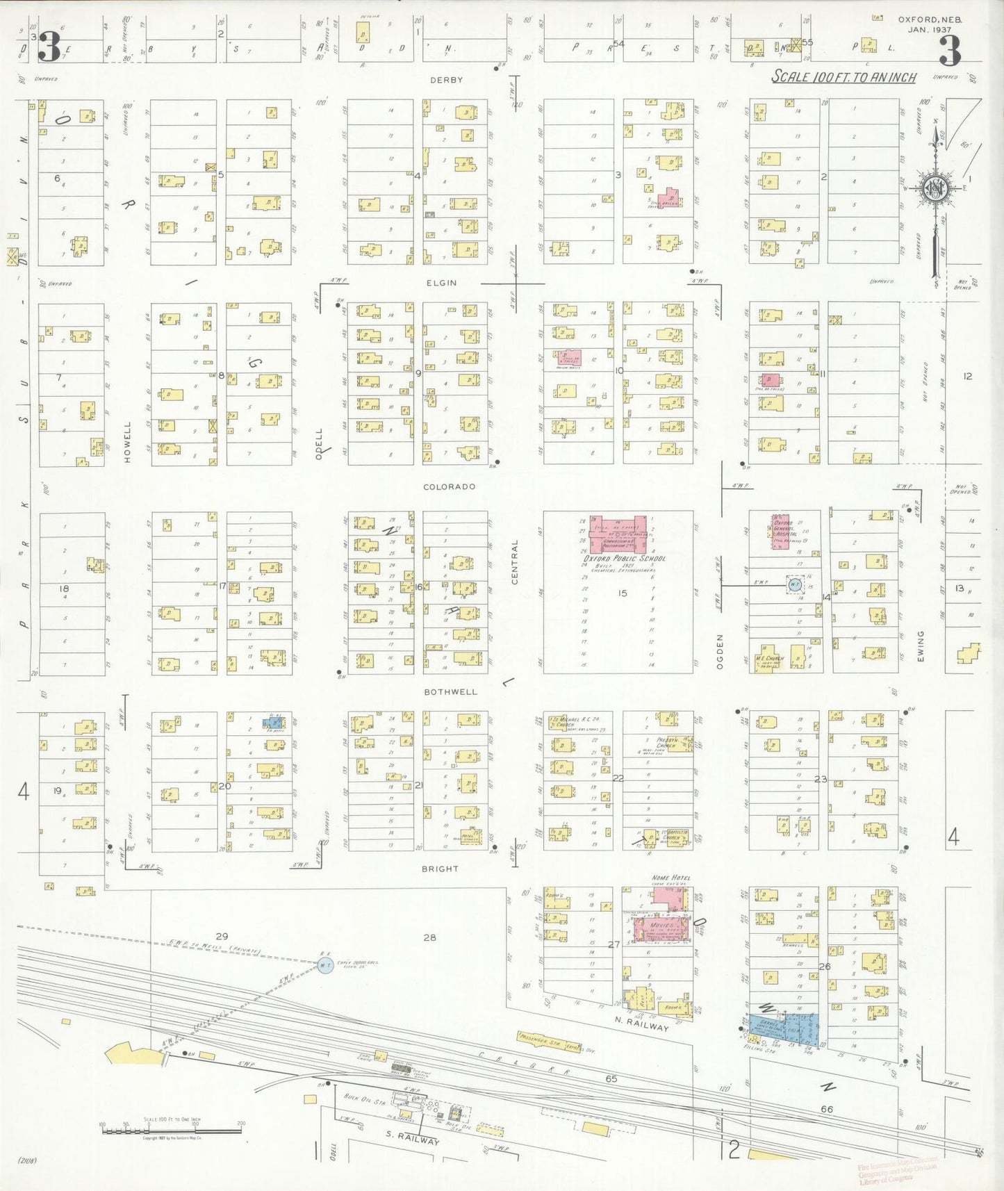 Sanborn Fire Insurance Map from Oxford, Harlan And Furnas County, Nebraska (1937), Sheet #0003 - Complete Map Set gallery image, historic Sanborn map, vintage wall art, Nebraska Nebraska