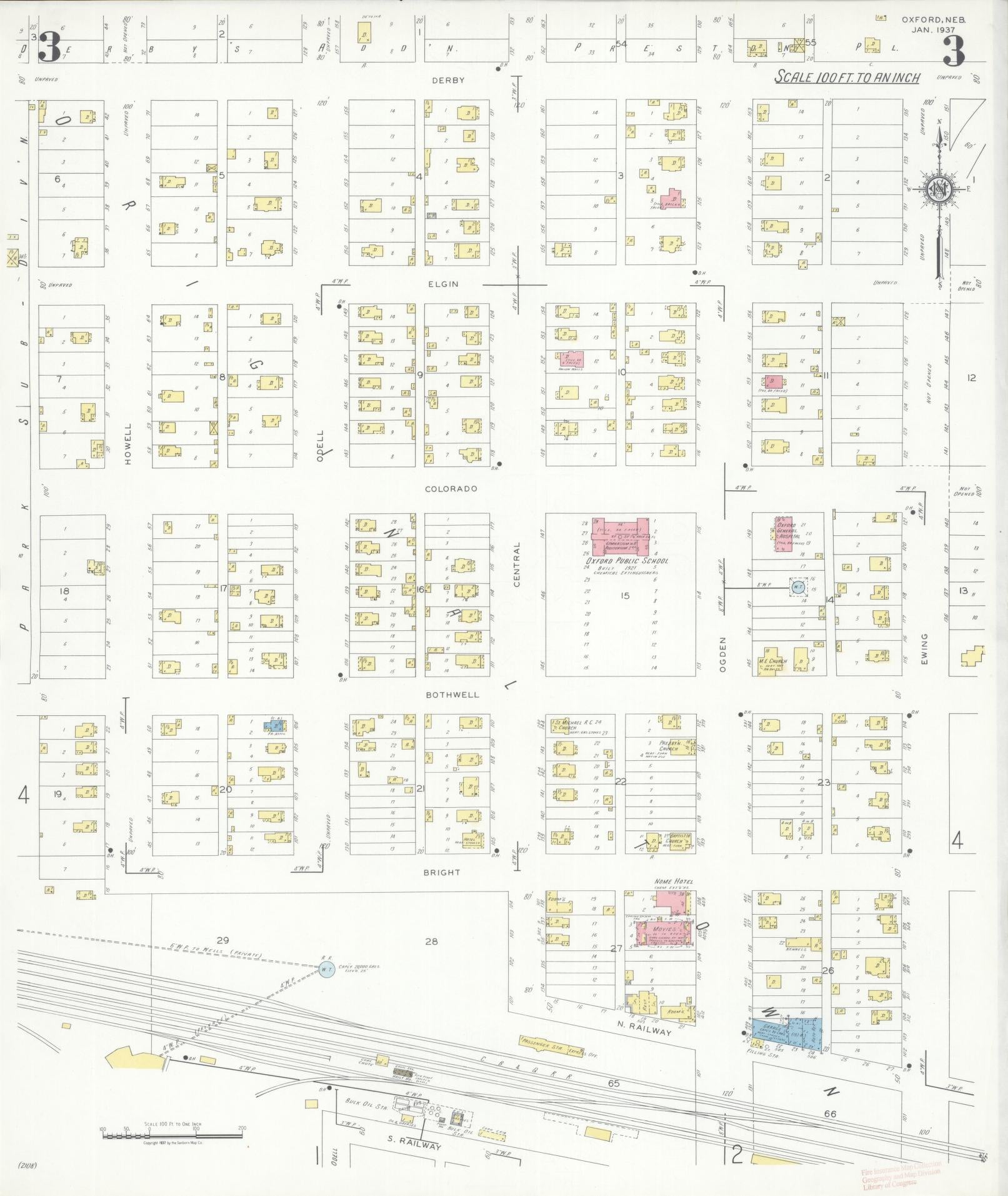 Sanborn Fire Insurance Map from Oxford, Harlan And Furnas County, Nebraska (1937), Sheet #0003 - Complete Map Set gallery image, historic Sanborn map, vintage wall art, Nebraska Nebraska