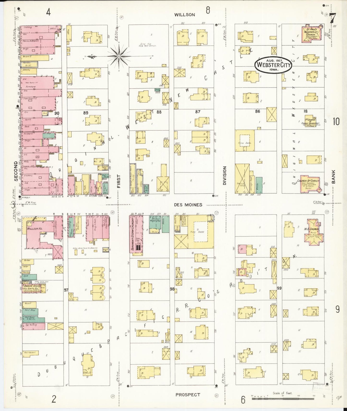 Sanborn Fire Insurance Map from Webster City, Hamilton County, Iowa (1907), Sheet #0007 - Historic Sanborn Fire Insurance Map Print, vintage old map wall art