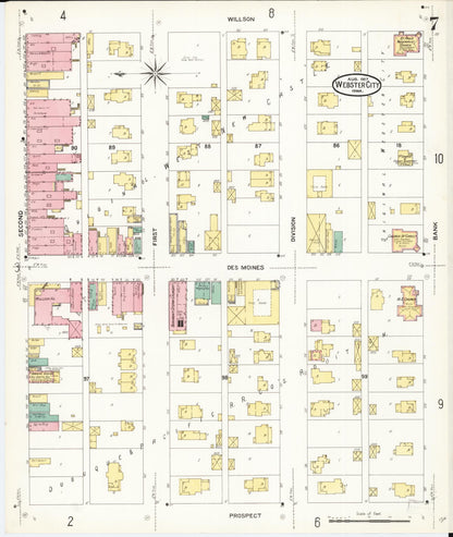 Sanborn Fire Insurance Map from Webster City, Hamilton County, Iowa (1907), Sheet #0007 - Historic Sanborn Fire Insurance Map Print, vintage old map wall art