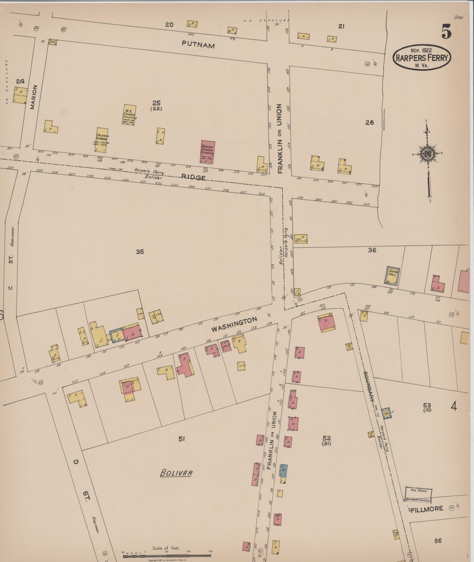 Sanborn Fire Insurance Map from Harpers Ferry, Jefferson County, West Virginia (1922), Sheet #0005 - Complete Map Set gallery image, historic Sanborn map, vintage wall art, West Virginia West Virginia