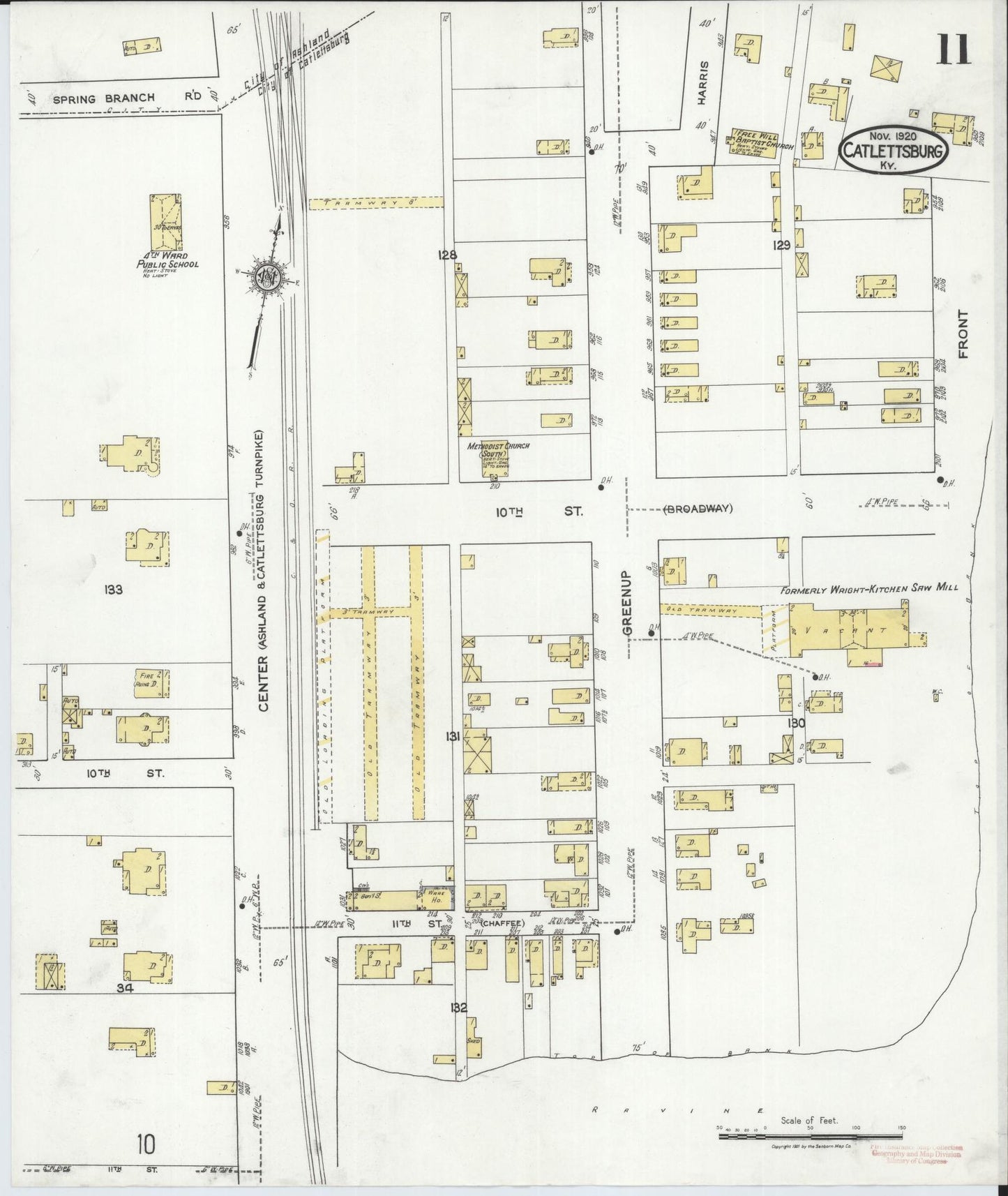 Sanborn Fire Insurance Map from Catlettsburg, Boyd County, Kentucky (1920), Sheet #0011 - Historic Sanborn Fire Insurance Map Print, vintage old map wall art, antique decor, genealogy gift, Kentucky Kentucky map