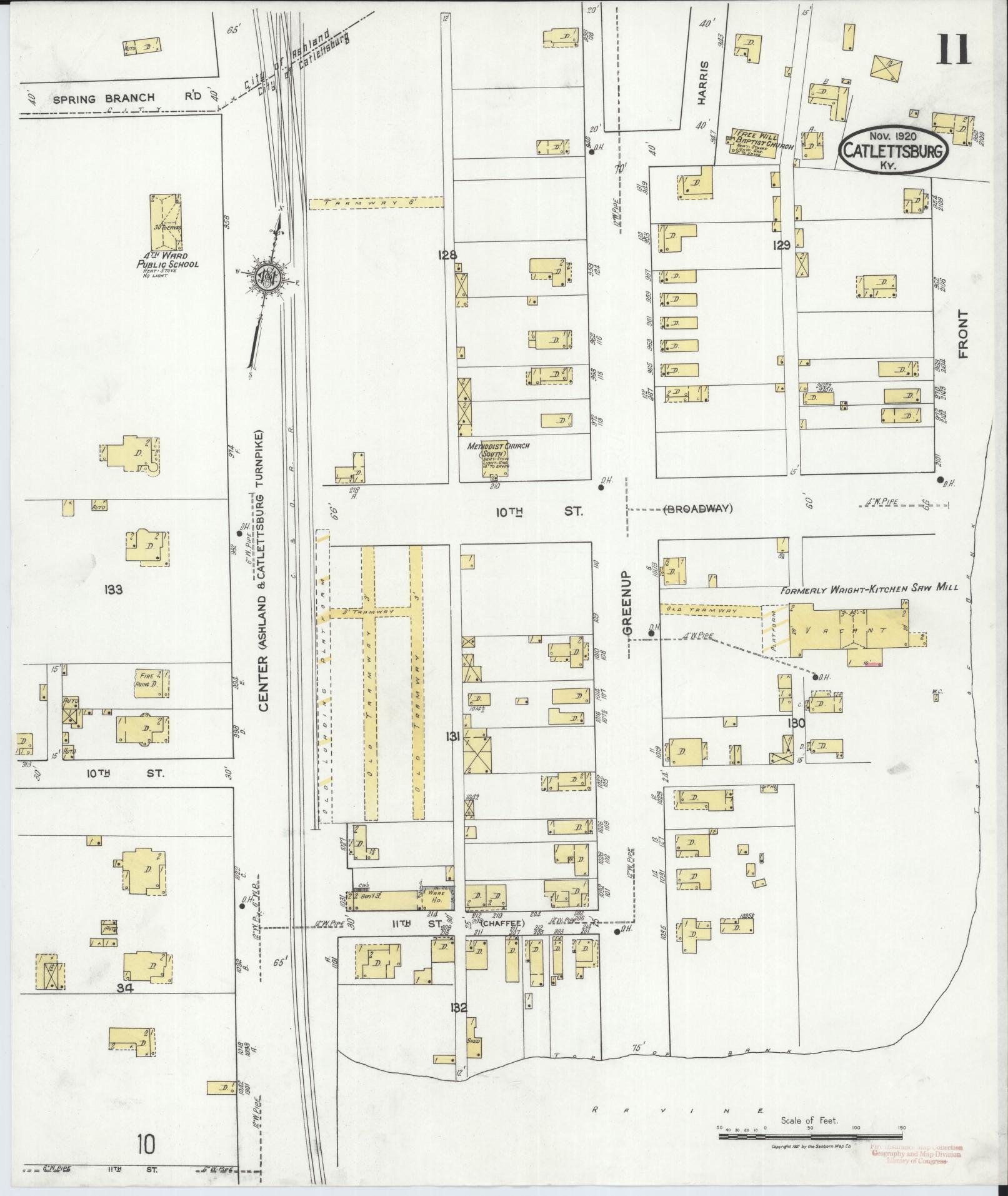 Sanborn Fire Insurance Map from Catlettsburg, Boyd County, Kentucky (1920), Sheet #0011 - Historic Sanborn Fire Insurance Map Print, vintage old map wall art, antique decor, genealogy gift, Kentucky Kentucky map