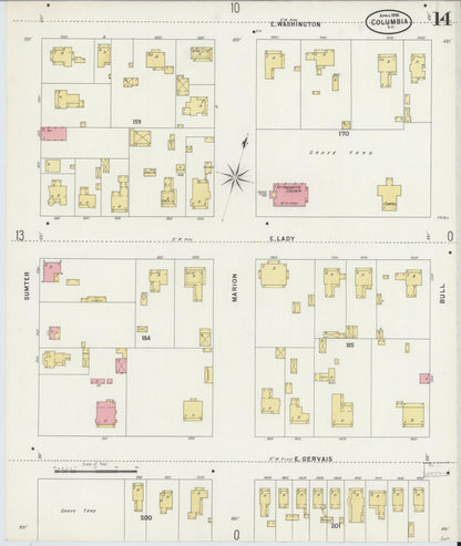 Sanborn Fire Insurance Map from Columbia, Richland County, South Carolina (1898), Sheet #0014 - Complete Map Set gallery image, historic Sanborn map, vintage wall art, South Carolina South Carolina