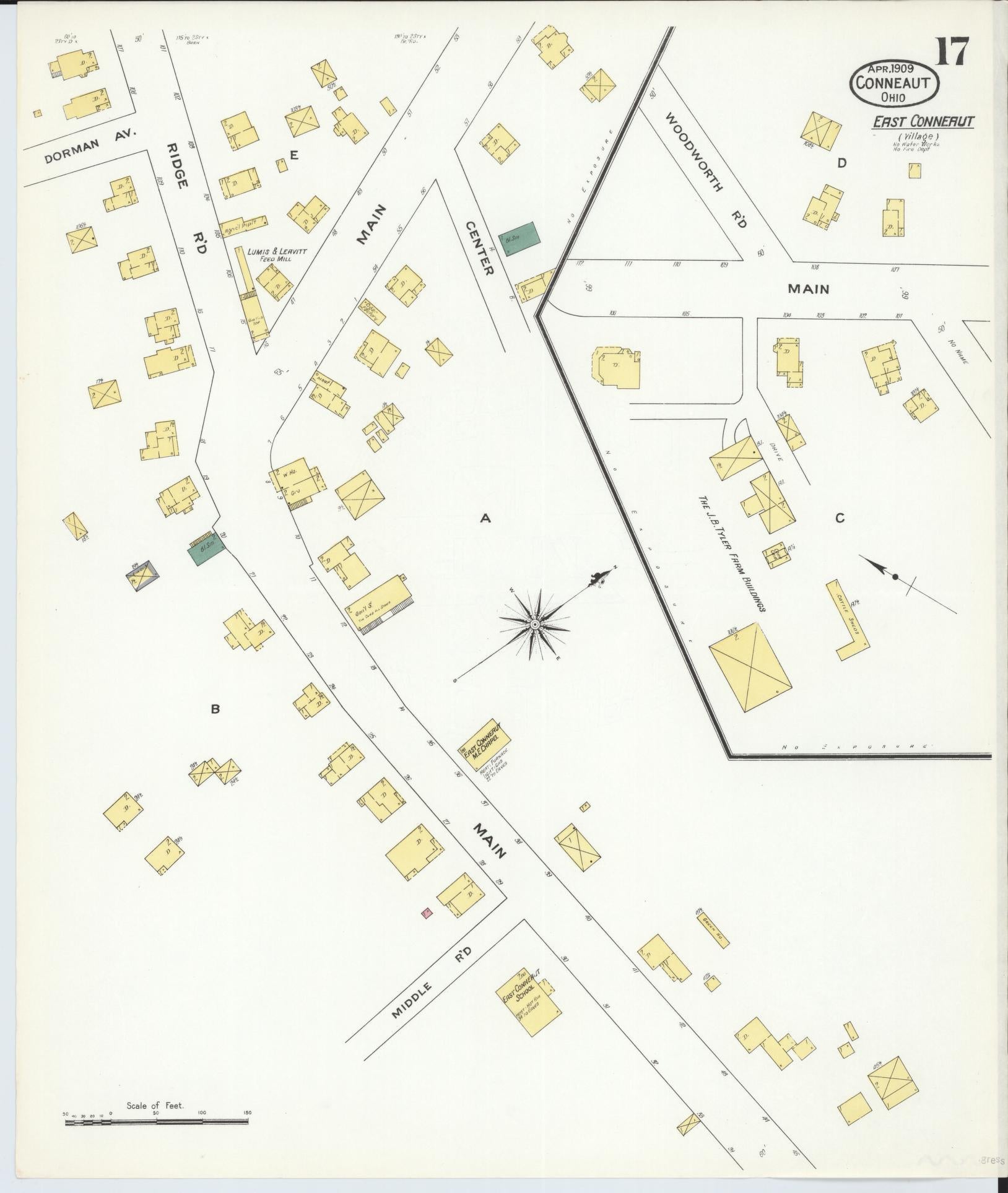 Sanborn Fire Insurance Map from Conneaut, Ashtabula County, Ohio (1909), Sheet #0017 - Historic Sanborn Fire Insurance Map Print, vintage old map wall art, antique decor, genealogy gift, Ohio Ohio map