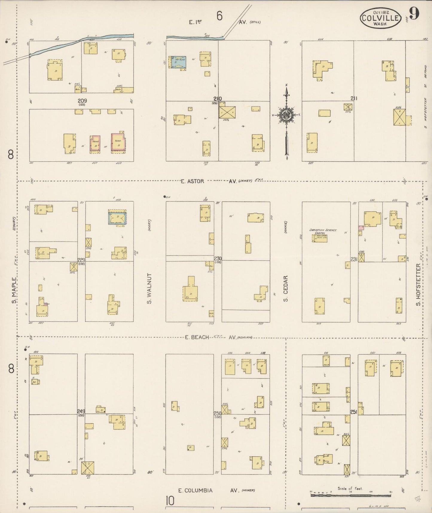Sanborn Fire Insurance Map from Colville, Stevens County, Washington (1912), Sheet #0009 - Complete Map Set gallery image, historic Sanborn map, vintage wall art, Washington Washington