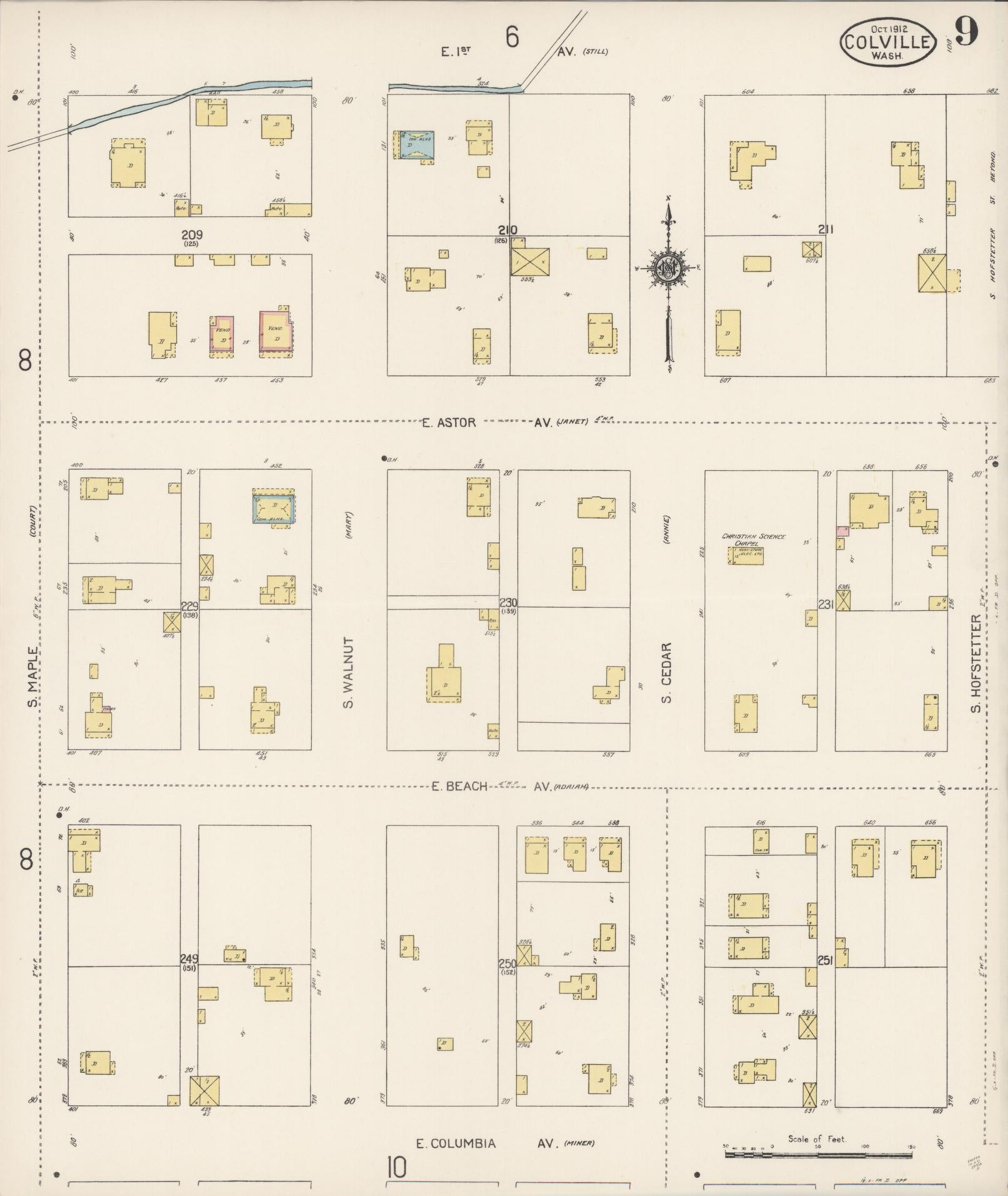 Sanborn Fire Insurance Map from Colville, Stevens County, Washington (1912), Sheet #0009 - Complete Map Set gallery image, historic Sanborn map, vintage wall art, Washington Washington