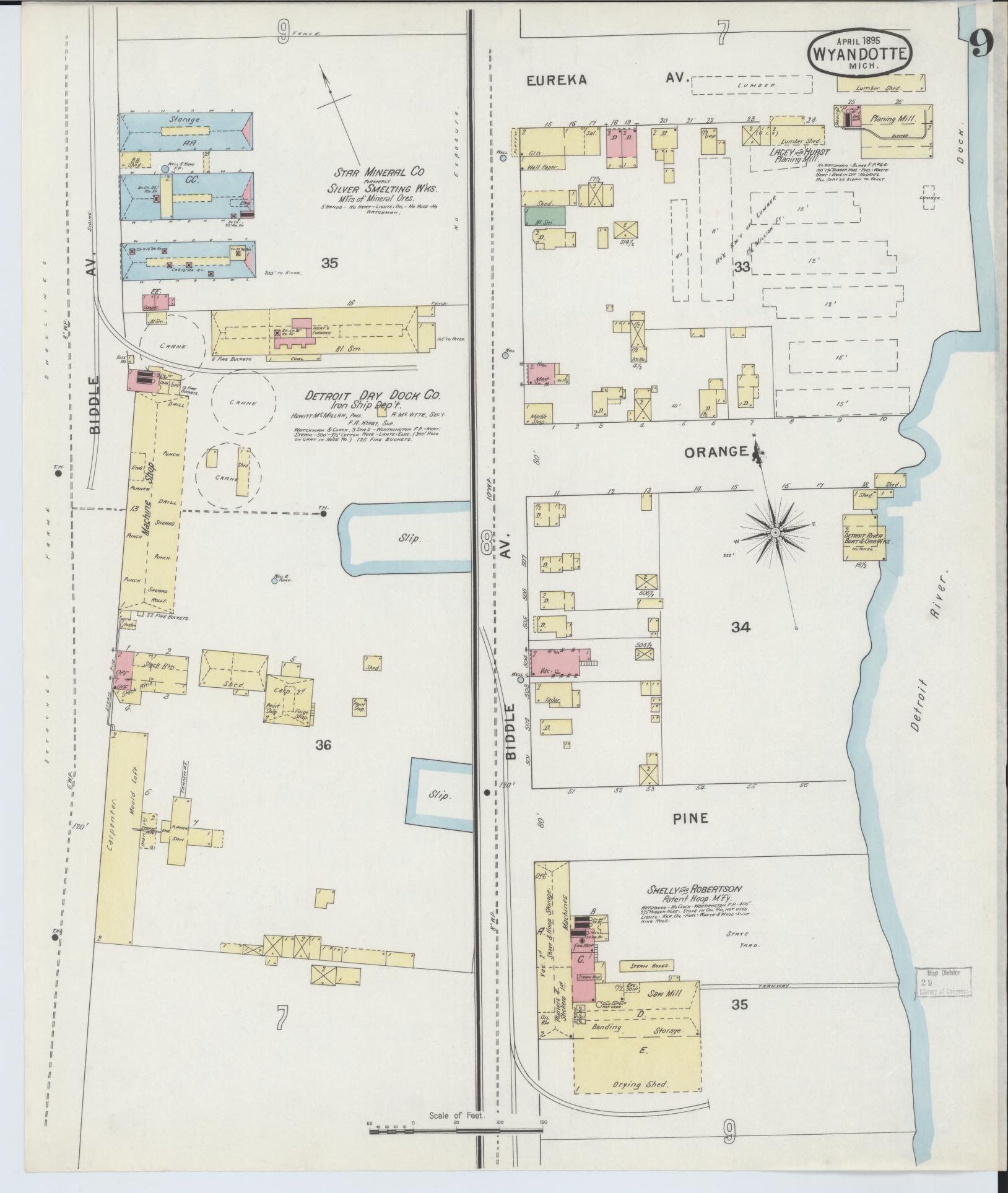 Sanborn Fire Insurance Map from Wyandotte, Wayne County, Michigan (1895), Sheet #0009 - Complete Map Set gallery image, historic Sanborn map, vintage wall art, Michigan Michigan