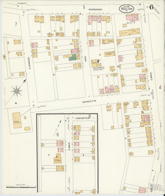 Sanborn Fire Insurance Map from Red Lion, York County, Pennsylvania (1908), Sheet #0006 - Historic Sanborn Fire Insurance Map Print, vintage old map wall art, antique decor, genealogy gift, Pennsylvania Pennsylvania map