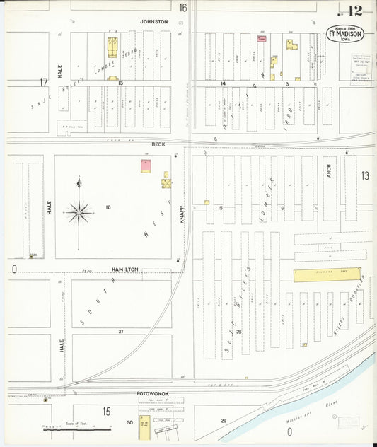 Sanborn Fire Insurance Map from Fort Madison, Lee County, Iowa (1900), Sheet #0012 - Historic Sanborn Fire Insurance Map Print, vintage old map wall art