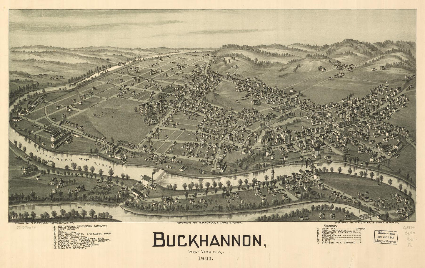 Buckhannon, West Virginia 1900. (1900) – Historic Bird’s-Eye View Panorama Print