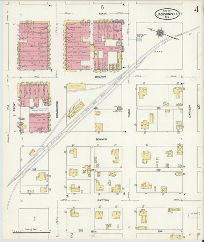 Sanborn Fire Insurance Map from Jacksonville, Cherokee County, Texas (1911), Sheet #0004 - Complete Map Set gallery image, historic Sanborn map, vintage wall art, Texas Texas