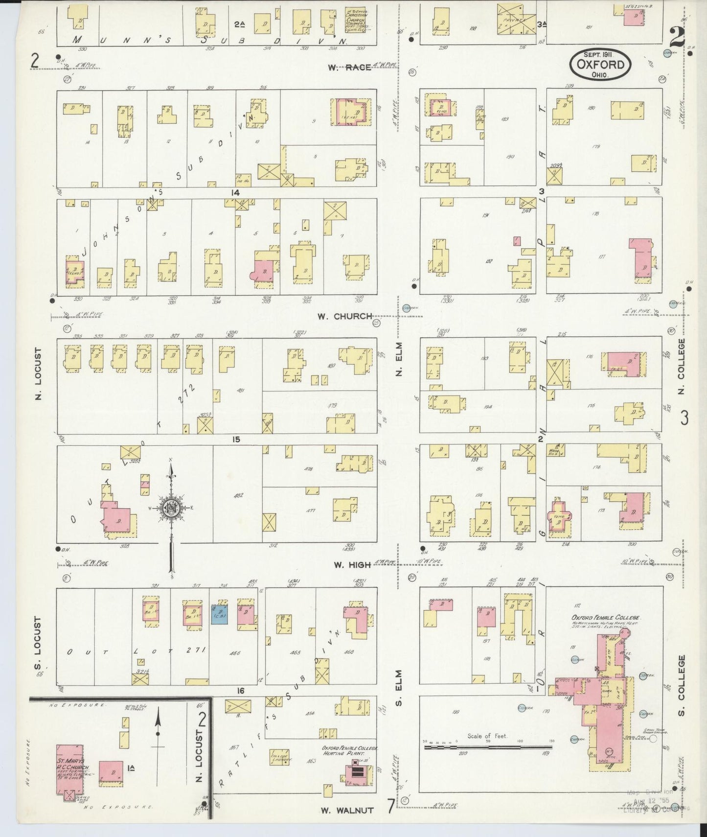 Sanborn Fire Insurance Map from Oxford, Butler County, Ohio (1911), Sheet #0002 - Historic Sanborn Fire Insurance Map Print, vintage old map wall art, antique decor, genealogy gift, Ohio Ohio map