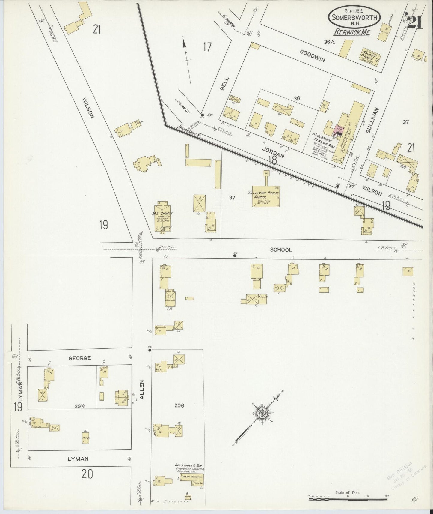 Sanborn Fire Insurance Map from Somersworth, Strafford County, New Hampshire (1912), Sheet #0021 - Complete Map Set gallery image, historic Sanborn map, vintage wall art, Maine Maine