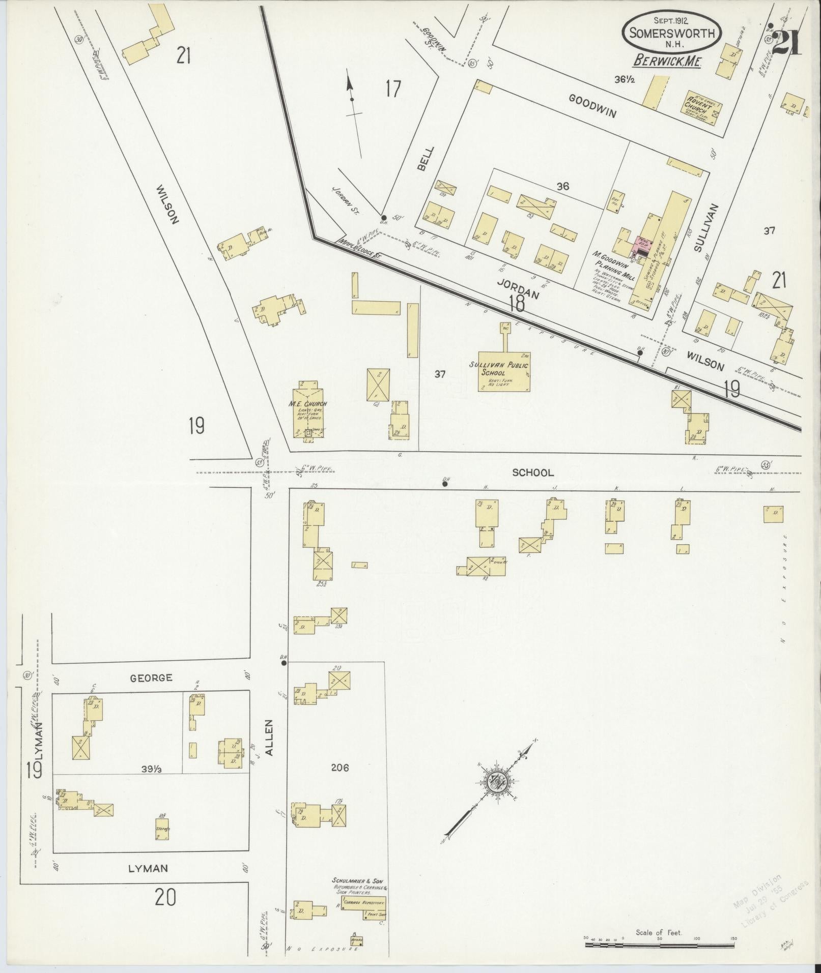 Sanborn Fire Insurance Map from Somersworth, Strafford County, New Hampshire (1912), Sheet #0021 - Complete Map Set gallery image, historic Sanborn map, vintage wall art, Maine Maine